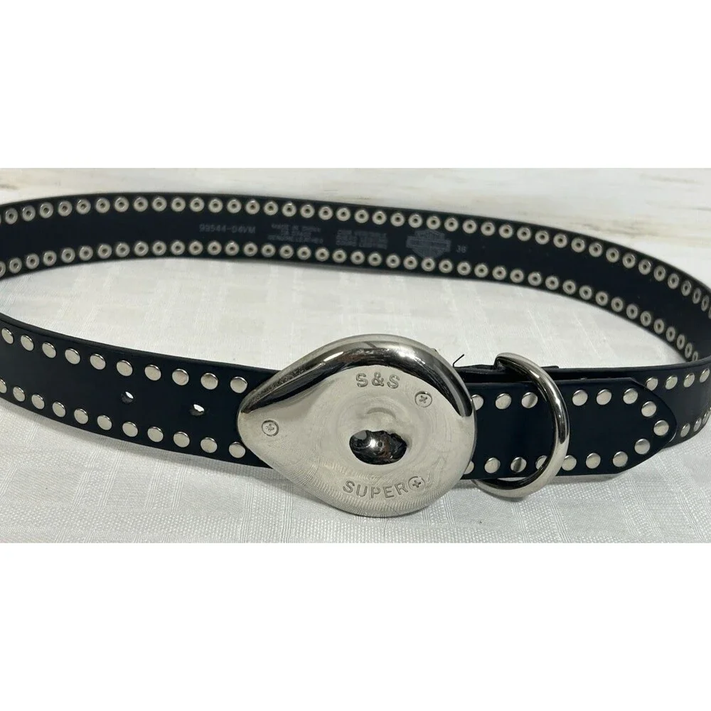 HARLEY DAVIDSON S&S Super Motorcycle USA 36 Men Black Leather Silver Stud Belt